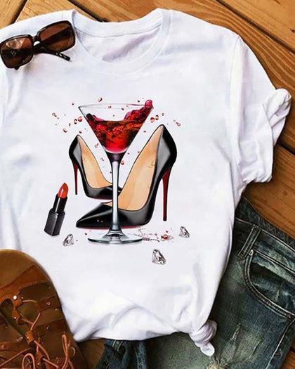 Chicme- Graphic Print Short Sleeve Casual T-Shirt