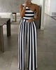 Chicme- One Shoulder Striped Colorblock Jumpsuit