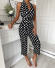 Chicme- Polkadot Print Halter Backless Wide Leg Jumpsuit