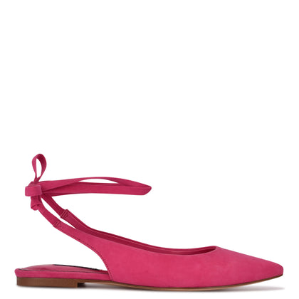 Ninewest- Bop Ankle Wrap Pointy Toe Flats (PINK SUEDE)