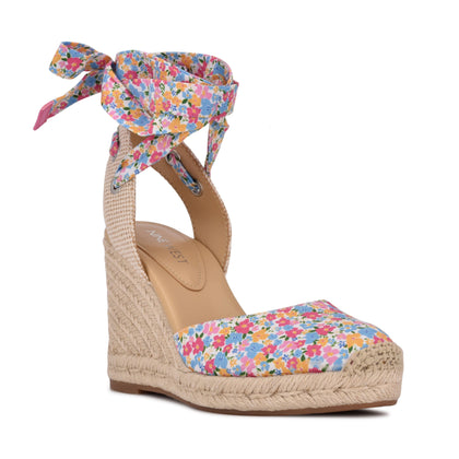 Ninewest- Friend Ankle Wrap Espadrille Wedge Sandals (DITZY FLORAL)