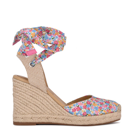 Ninewest- Friend Ankle Wrap Espadrille Wedge Sandals (DITZY FLORAL)