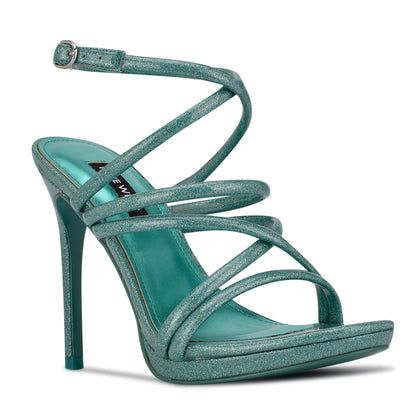 Ninewest- Lexy Ankle Strap Heeled Sandals (BLUE GLITTER)