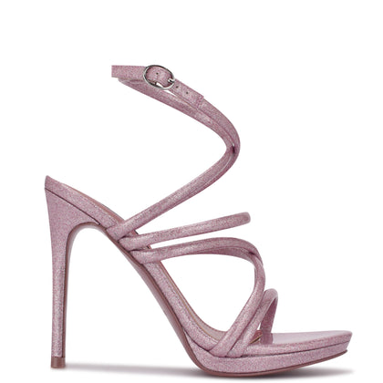 Ninewest- Lexy Ankle Strap Heeled Sandals (PINK GLITTER)