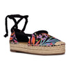 Ninewest- Meaks Ankle Wrap Espadrille Flats (BLACK MULTI FLORAL)