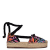 Ninewest- Meaks Ankle Wrap Espadrille Flats (BLACK MULTI FLORAL)