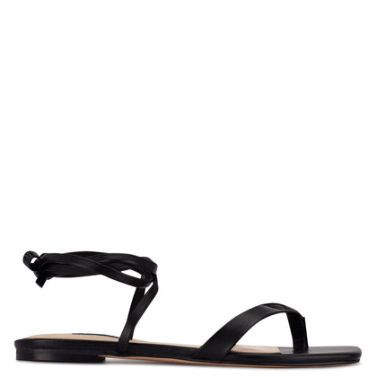 Ninewest- News Ankle Wrap Flat Sandals (Black)