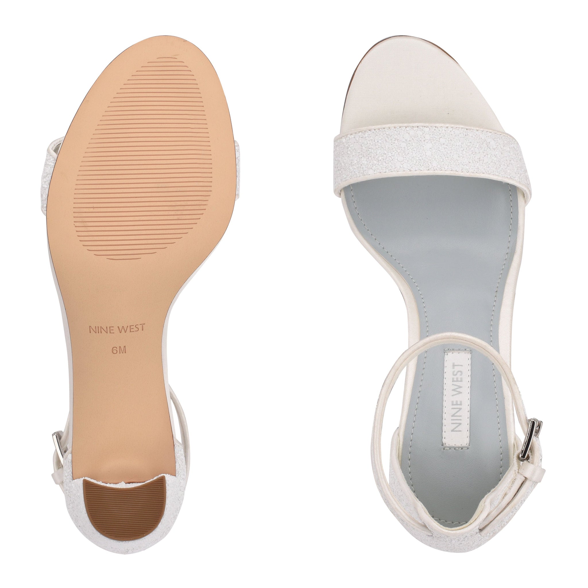 Ninewest- Pruce Ankle Strap Block Heel Sandals (PEARL GLITTER)