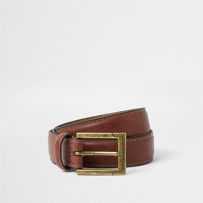 River Island-Brown leather gold buckle belt