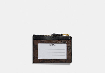 Coach- Mini Skinny Id Case In Signature Canvas (Gold/Brown Black)