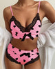 Chicme- Heart Print Bowknot Decor Contrast Lace Bra Sets