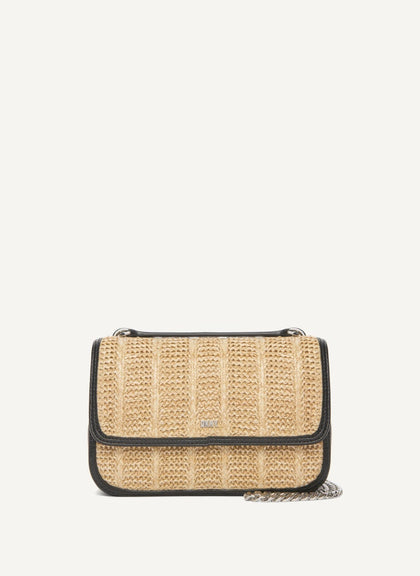 DKNY- Sina Basketweave Shoulder Flap - Natural/Black