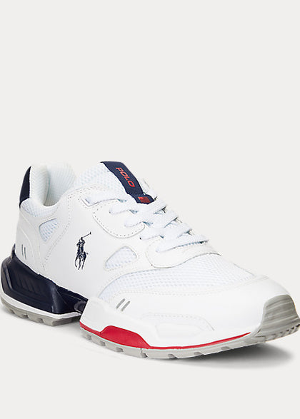 Polo Ralph Lauren- Jogger Leather & Mesh Sneaker (White/Newport Navy/ Red)