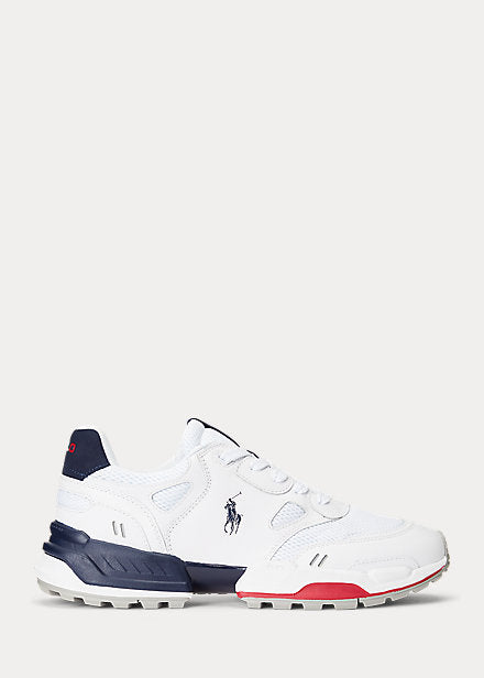 Polo Ralph Lauren- Jogger Leather & Mesh Sneaker (White/Newport Navy/ Red)